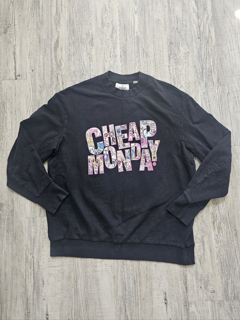 Cheap Monday Graphic Crewneck Sweatshirt Black Men's Small Skull Art